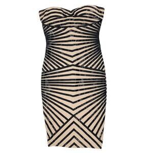 Gold Label Wow Couture Womens Tan Black Strapless Bodycon Dress Size M